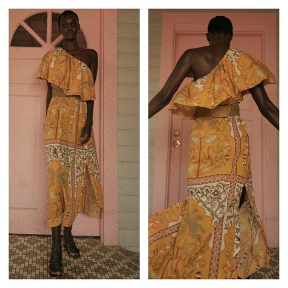 JOHANNA ORTIZ From Salsa To Mamba dress midi yellow one shoulder tropical boho - Picture 6 of 15